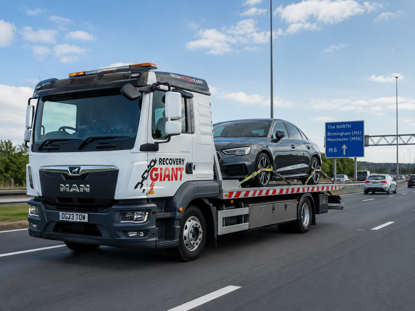 Vehicle being transported on the road for long-distance delivery
